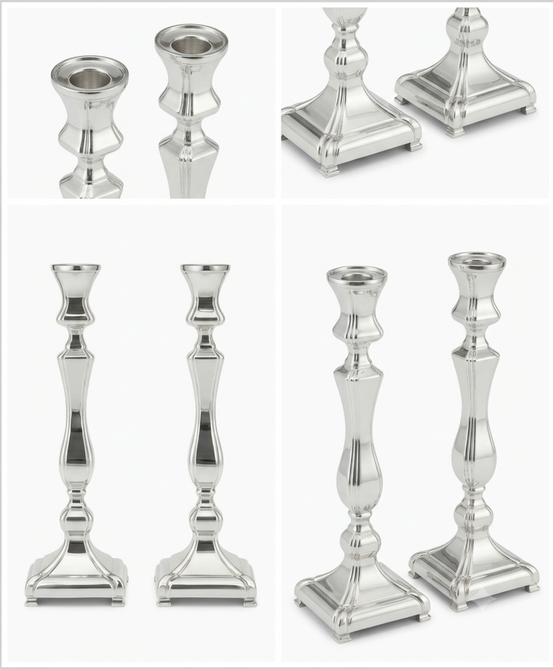 Handmade 925 pure silver Sabbath candlesticks from different angles