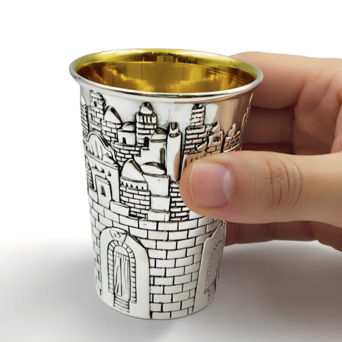 Kiddush cup Jerusalem relief pure silver