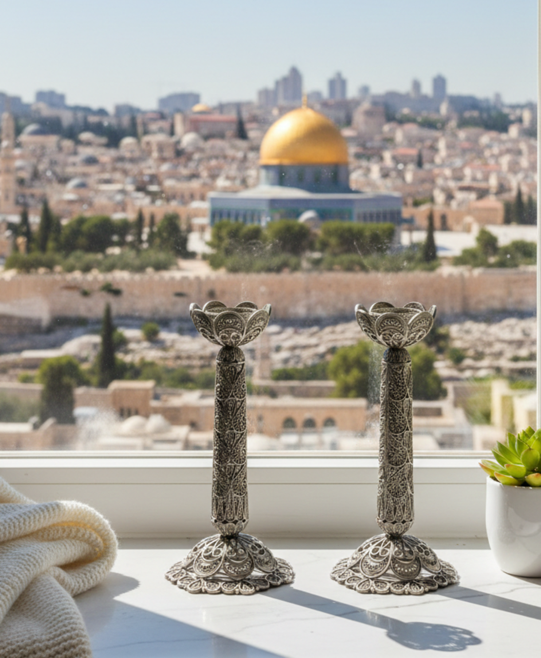 פמוטי עמוד פרח כסף טהור