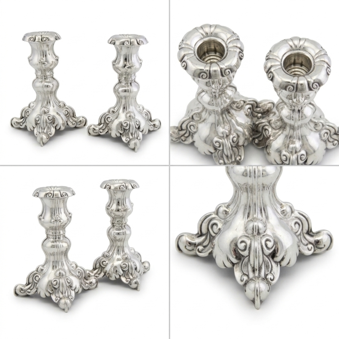 Pure silver candlesticks, smart model | Traditional and decorated Shabbat candlesticks | Different angles