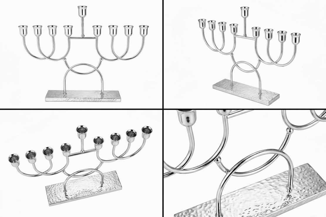 חנוכייה מרשימה ובלעדית מכסף טהור 925 בעבודת יד מזוויות שונות