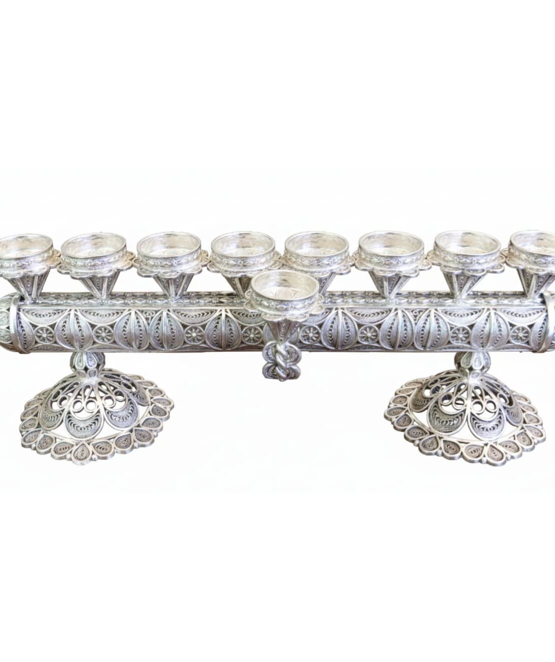 Filigree menorah + pure silver candlesticks