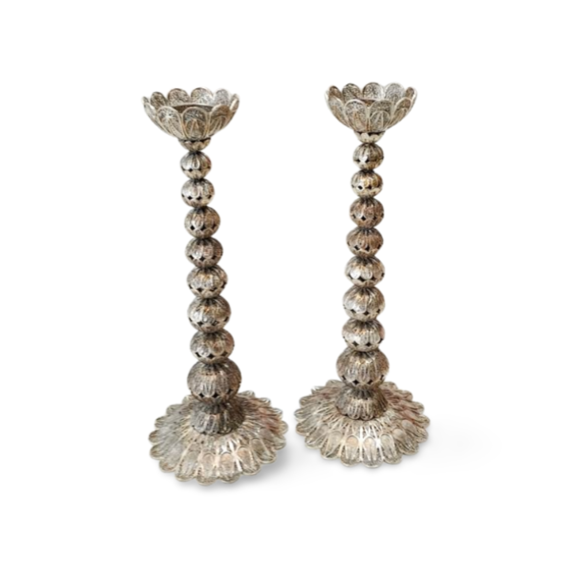 filigree pure silver ball candlesticks