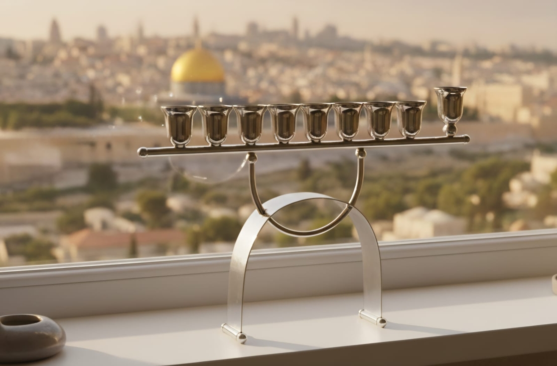 Pure silver pearl menorah