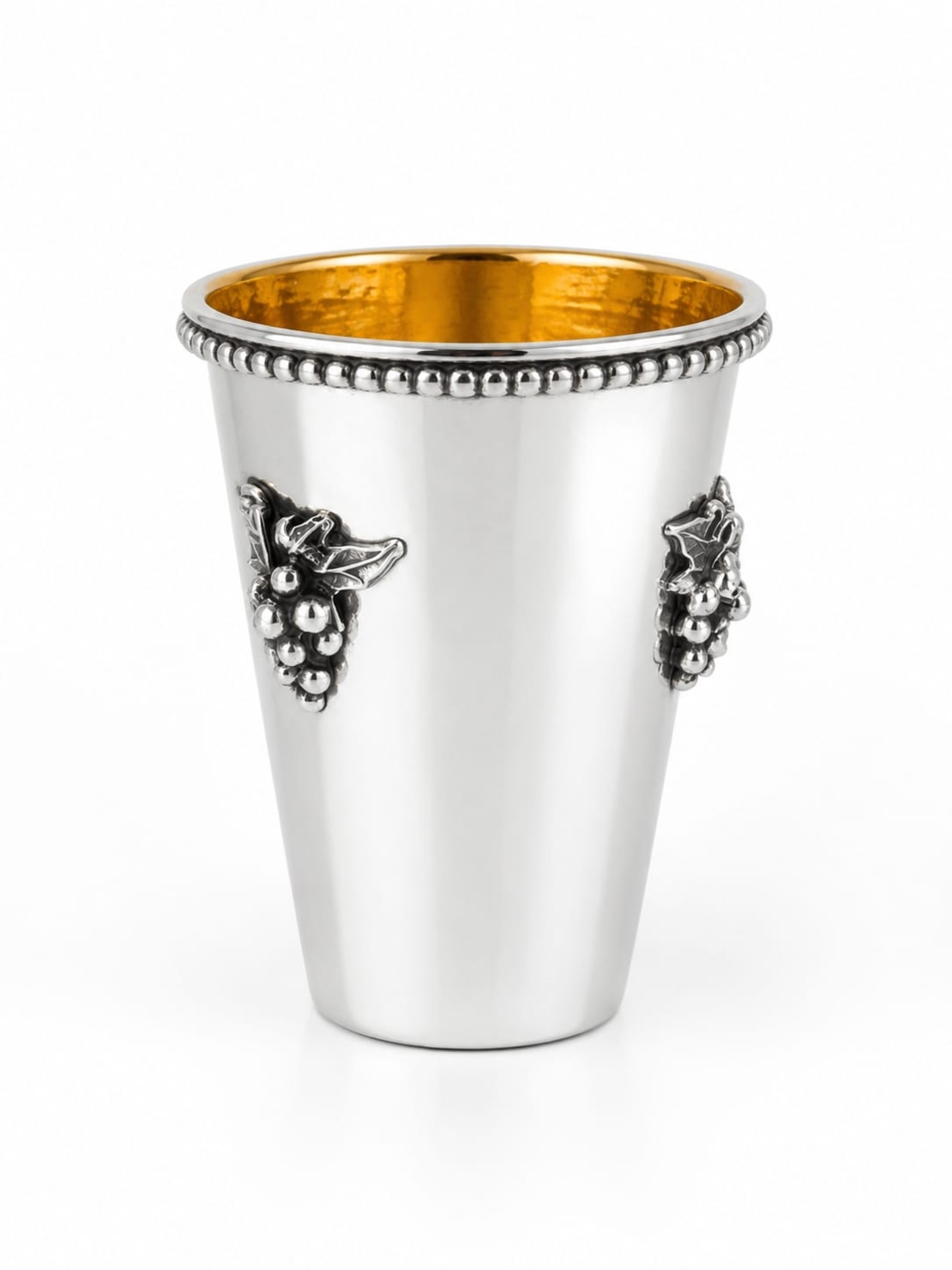 Handmade pure silver Kiddush cup decorated with grapes
