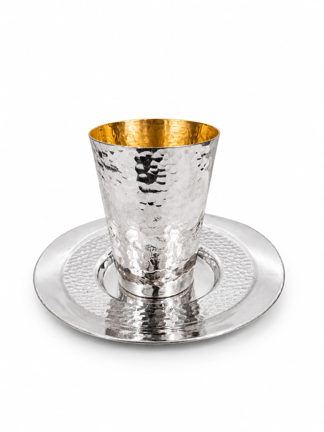 Handmade Kiddush set, hammered from pure 925 silver, made in Israel