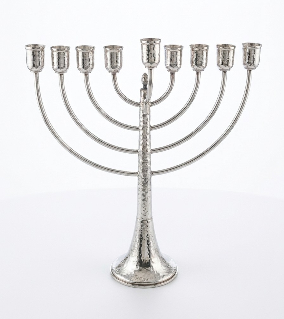 Pure Silver Menorah, Hammered Bows Model | A classically designed Hanukkah menorah