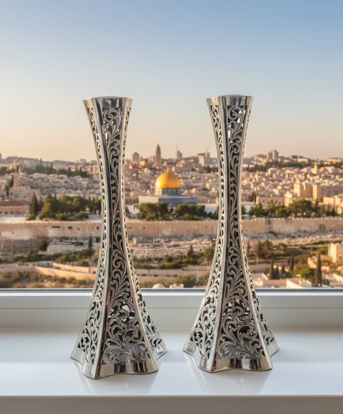 זוג פמוטים כוכב S מנוסר כסף טהור