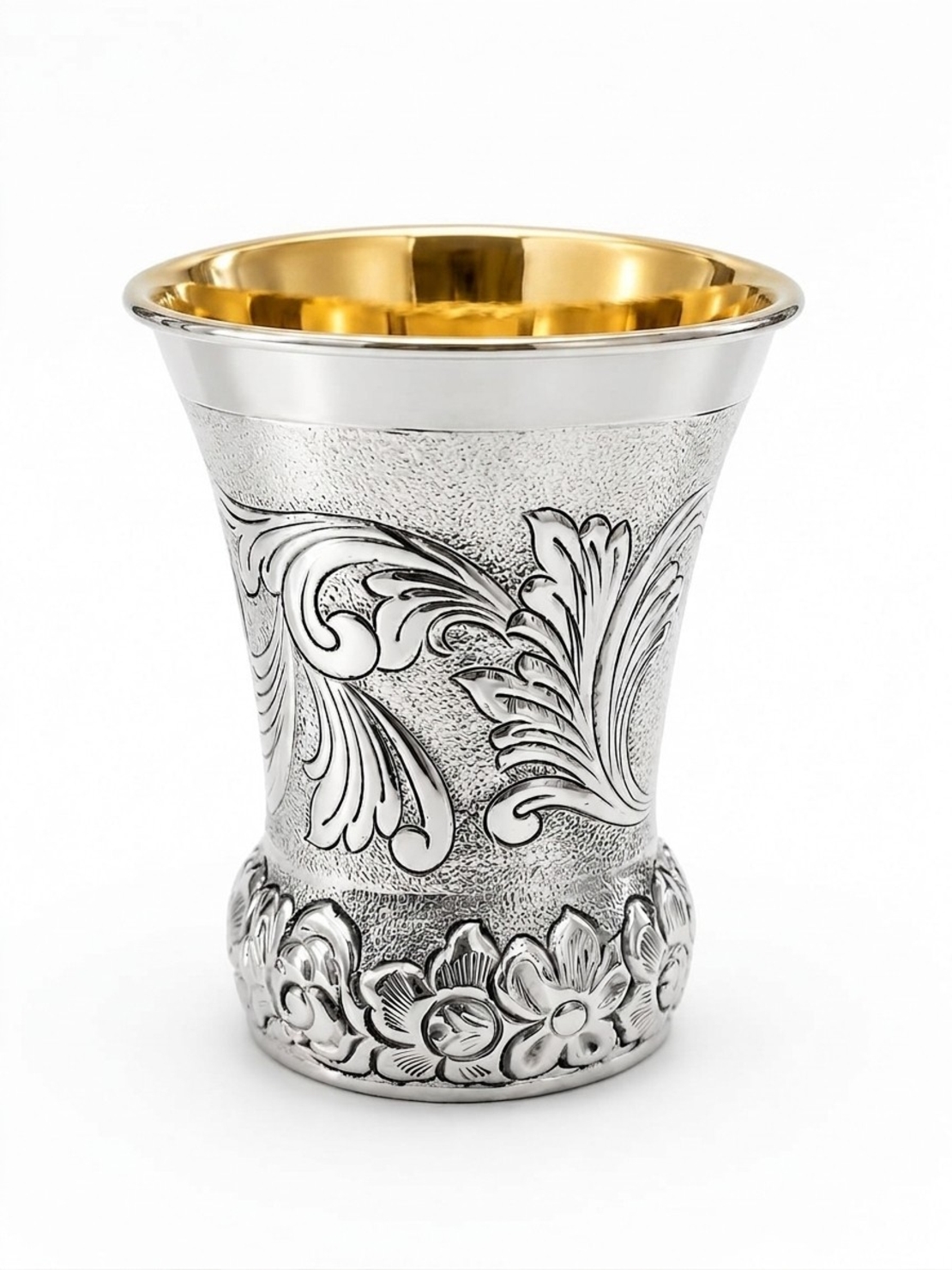 a unique and decorated Kiddush cup made of pure silver
