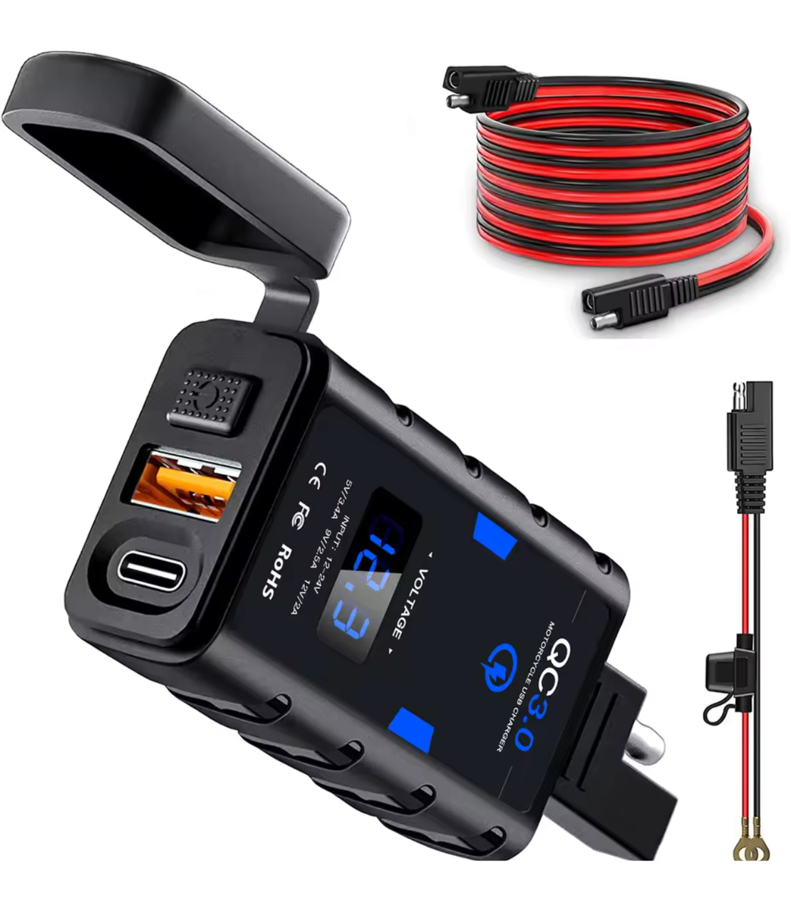 שקע USB כפול עם טעינה מהירה כולל TYPE C