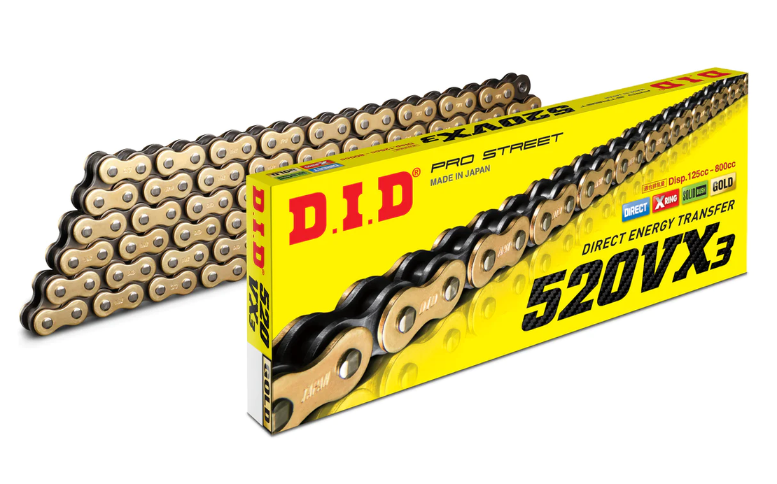 שרשרת 118 חוליות d.i.d 520 vx3 זהב מחוזקת