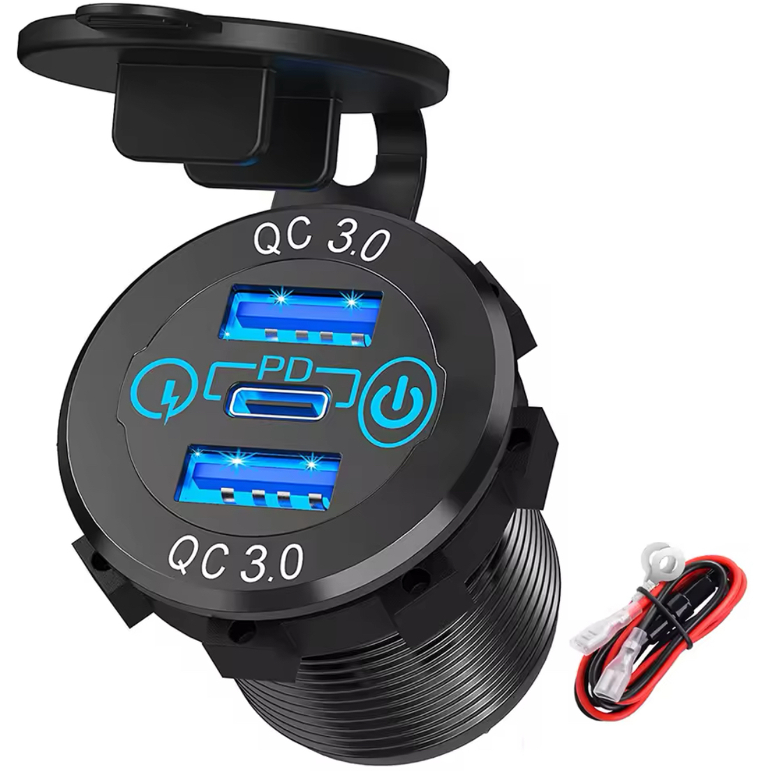 שקע USB משולש עם טעינה מהירה כולל TYPE C