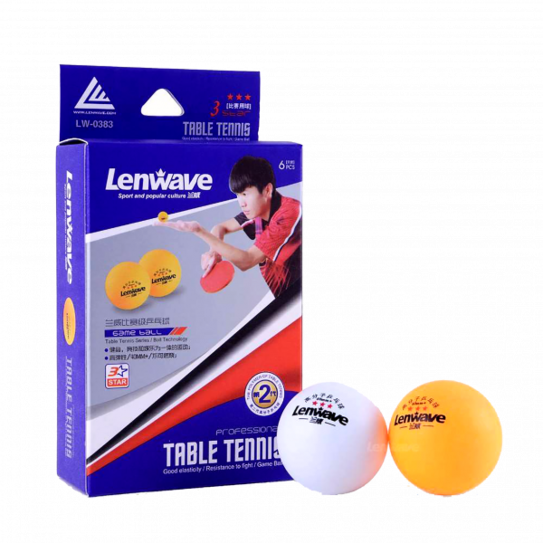 6 כדורים מקצועיים לטניס שולחן 3 כוכבים 40+ דגם LENWAVE 0383