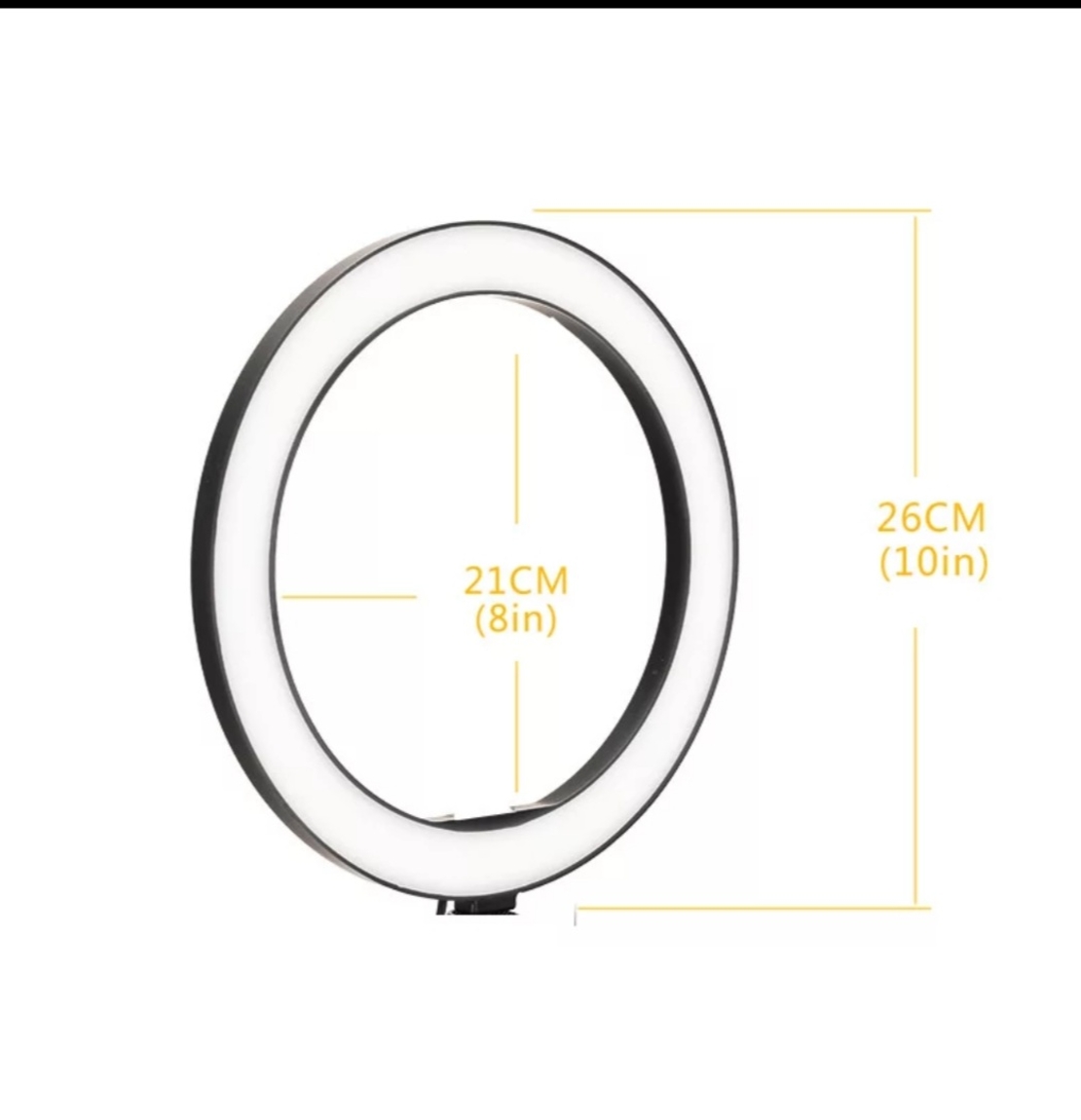 רינג לייט בקוטר 26 ס״מ טבעת תאורת לד איכותית עם חצובה
