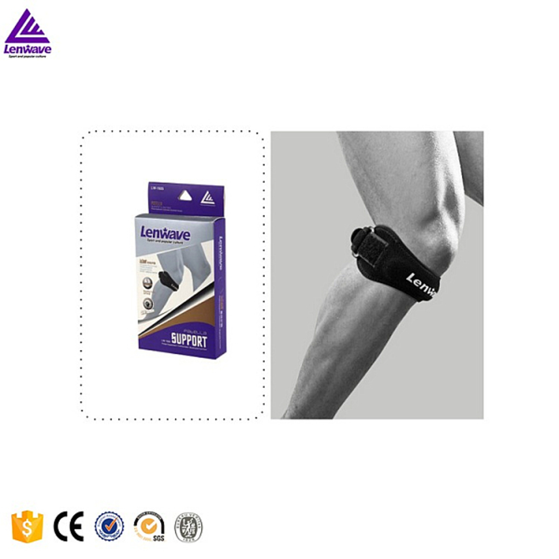 מגן ברך תומך לפיקת הברך עם רצועות תמיכה LENWAVE 0978
