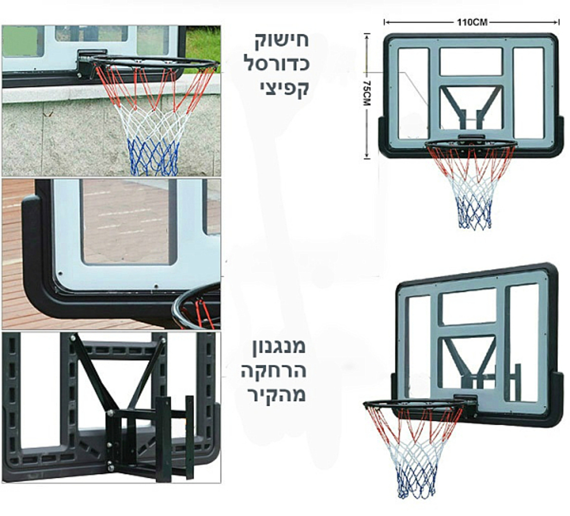 לוח כדורסל שקוף 110/75 ס