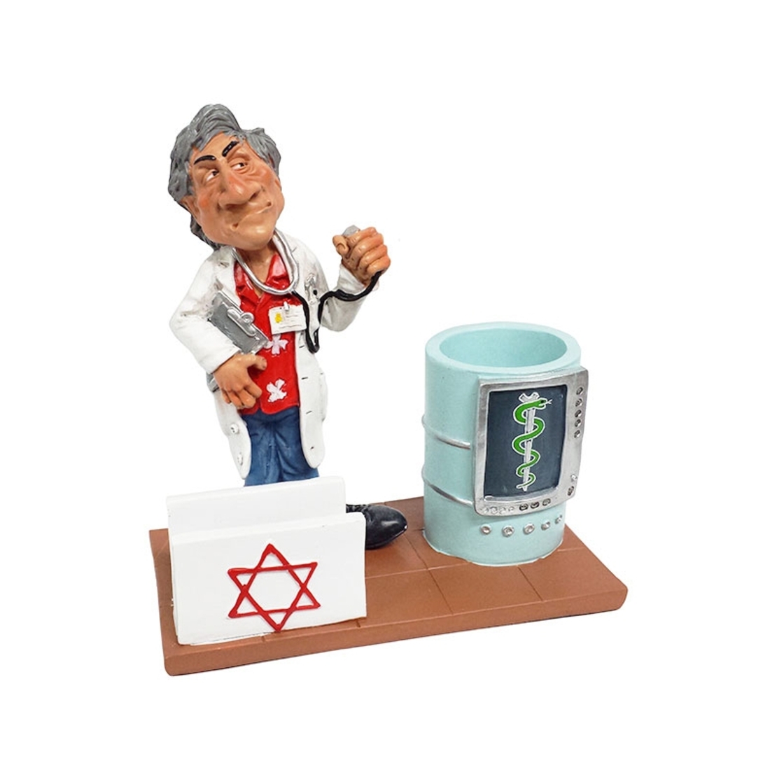 מעמד פסל רופא עם כוס לעטים ומעמד כרט' ביקור