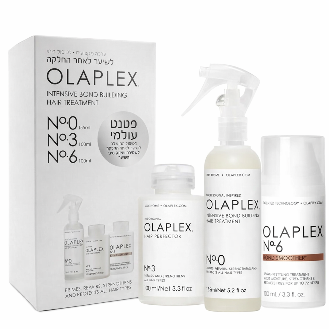 מארז אולפלקס 0+3+6 לשיקום שיער שעבר החלקה  -OLAPLEX