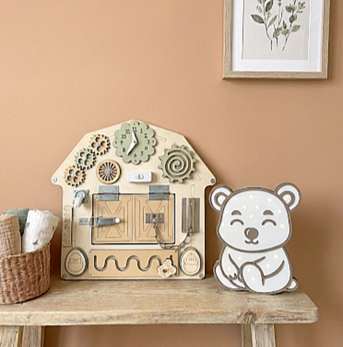 המארז הנורדי - ביזי חווה גווני מרווה/טבעי + מנורת דוב