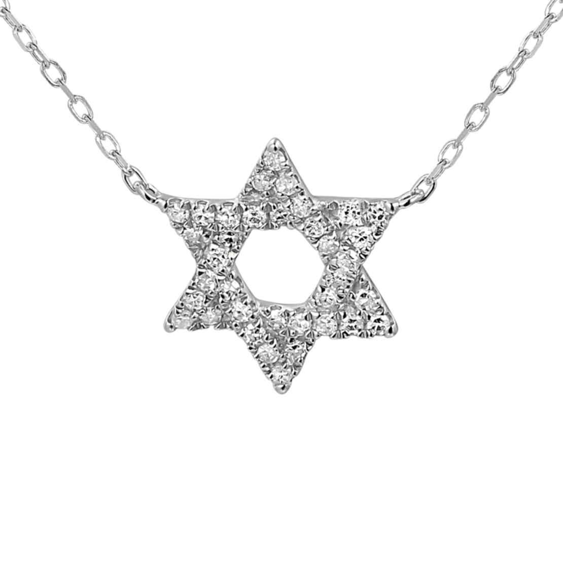 14K white gold necklace with a small Star of David set with diamonds