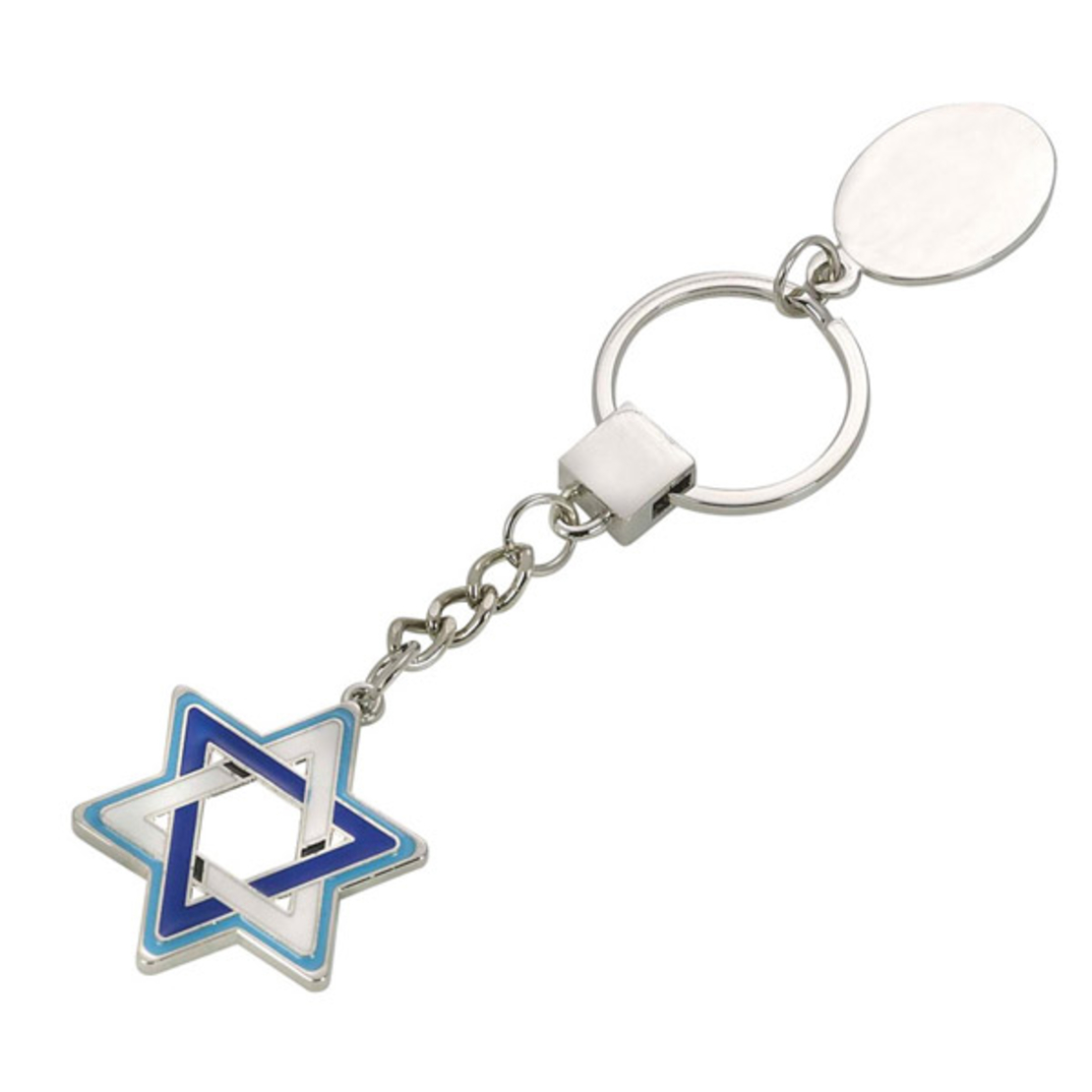 Star of David silver blue and white keychain