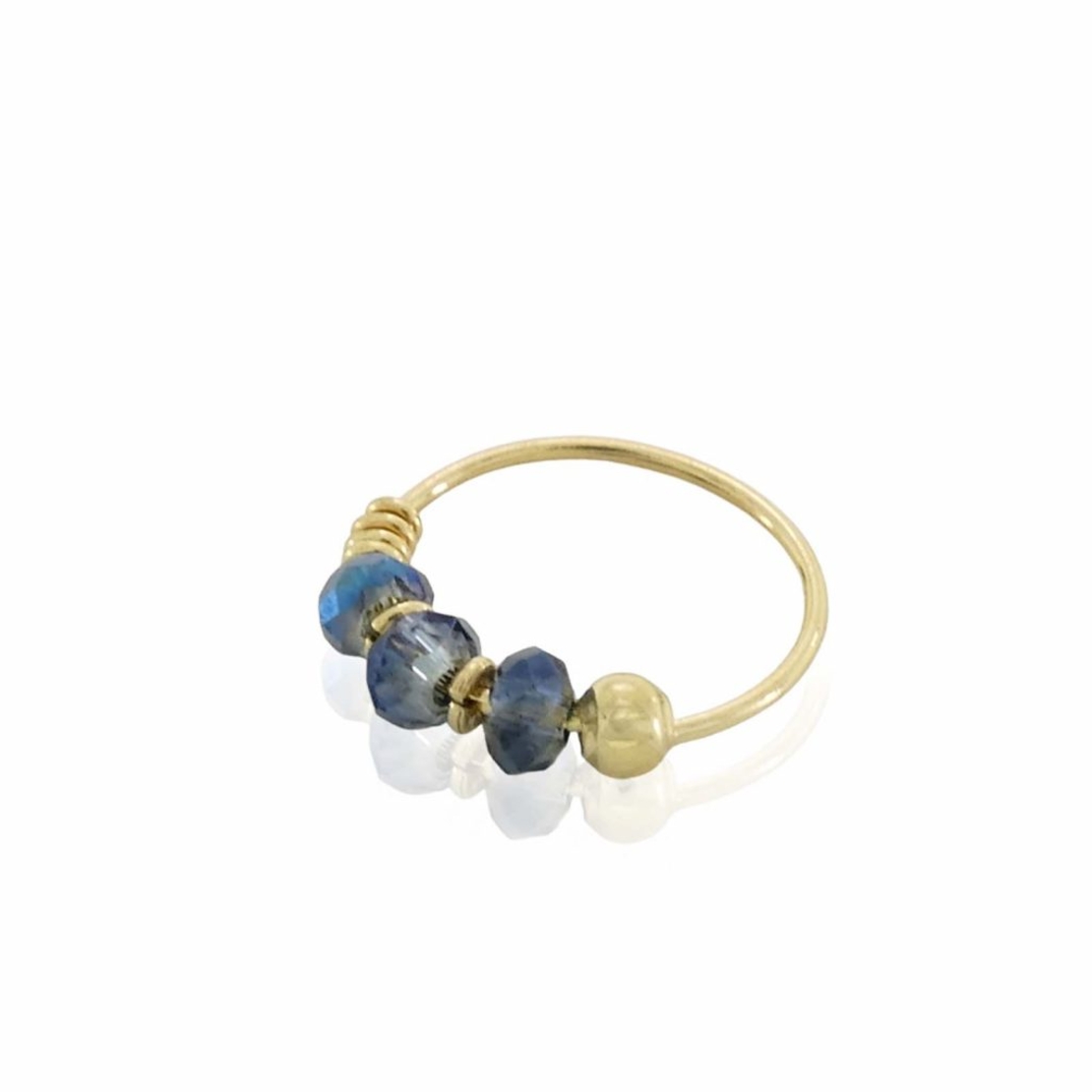 Hoop for piercing with a dark blue gemstone - 14K gold