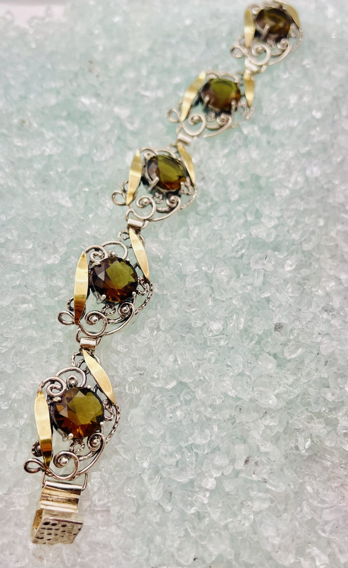 Silver bracelet with gold combination, smoky inlay, vintage model