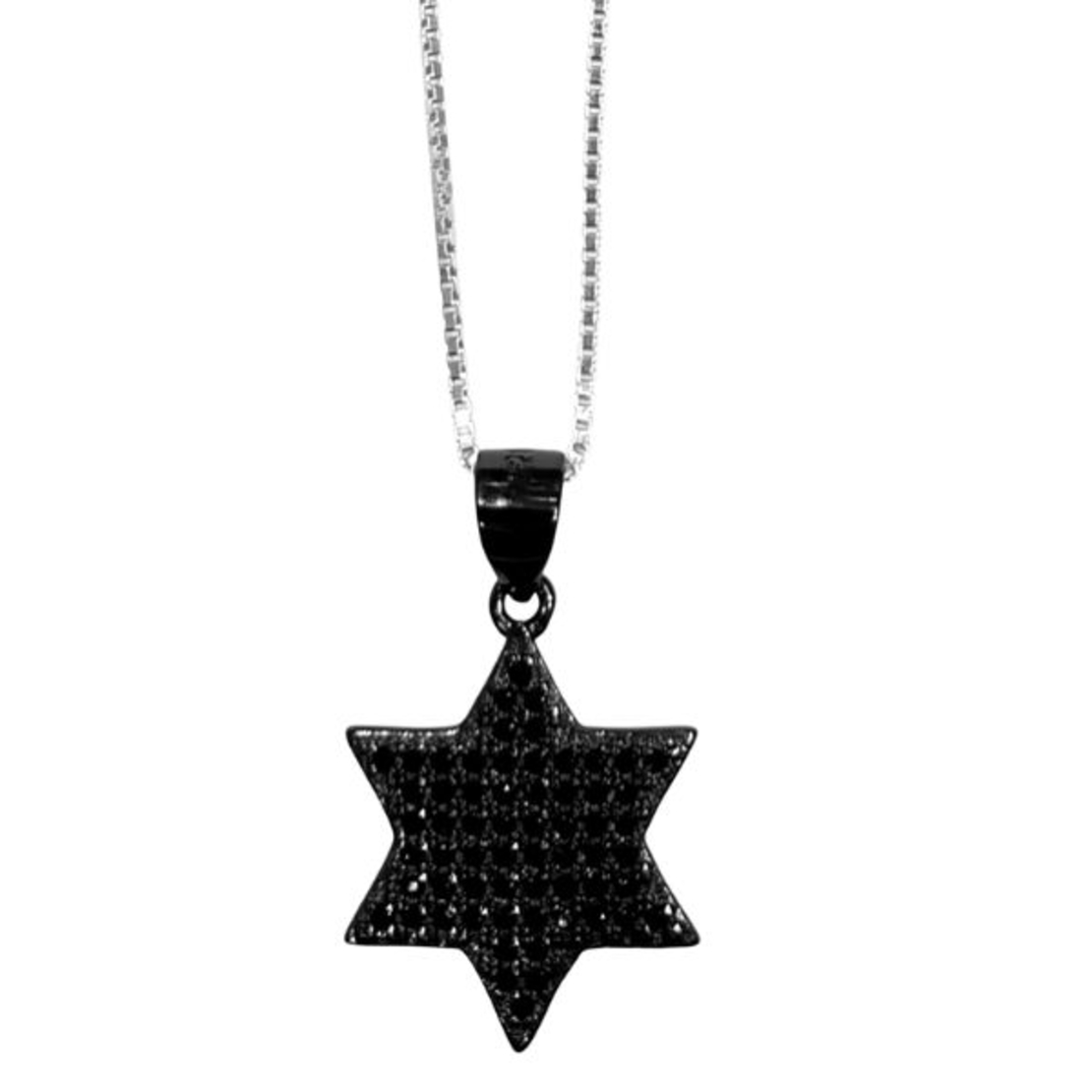 Star of David 925 silver pendant inlaid with black zircons