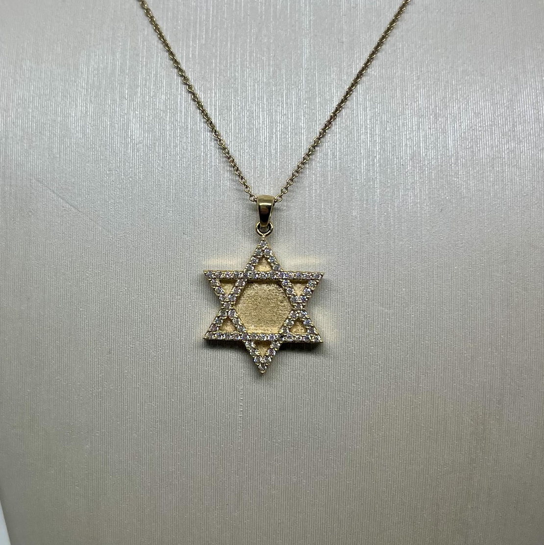 Star of David matte gold with zircons - 14K gold