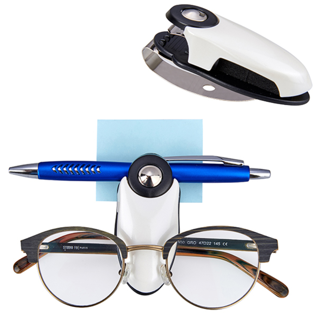 Clips car glasses holder + pen and memo holder