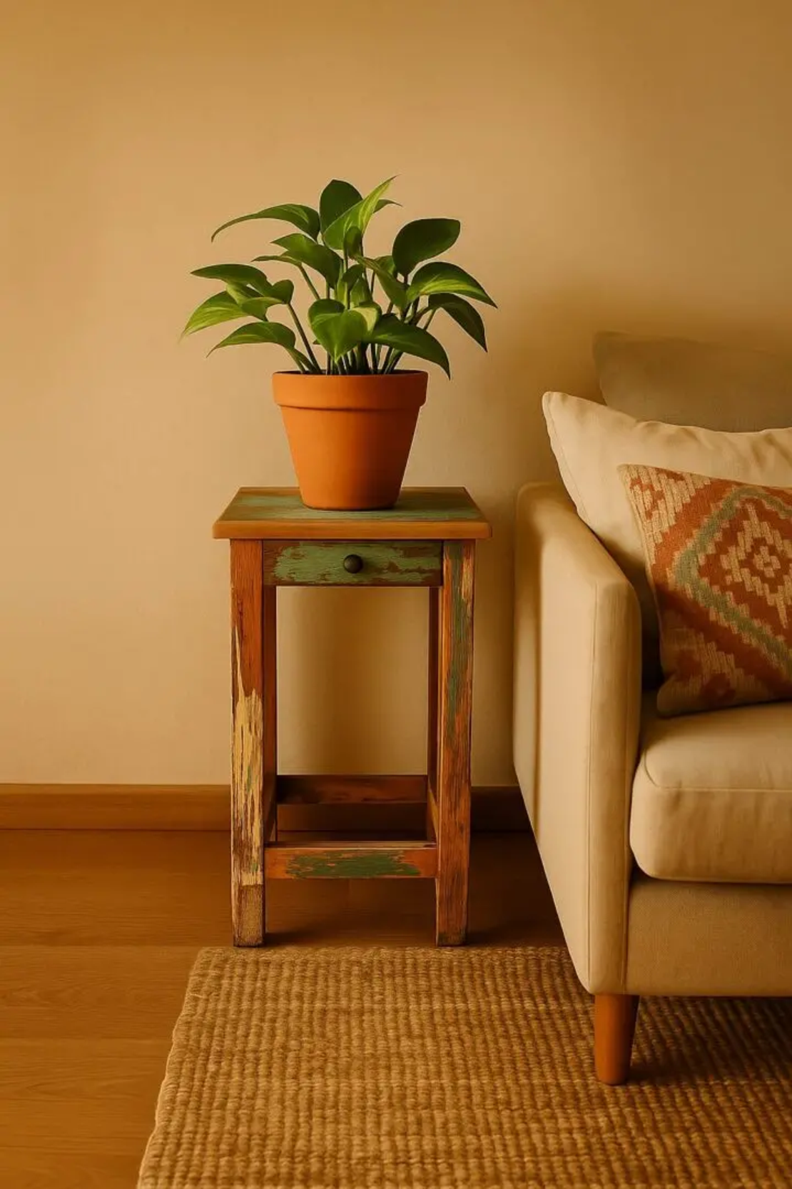 שרפרף עץ עם מגירה