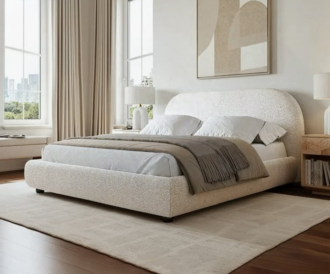 מיטה מרופדת מעוצבת דגם ZAYSHINE בגוון שמנת