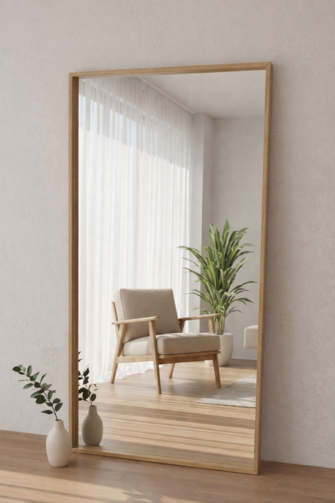 מראה מלבנית עומדת במסגרת עץ טבעי – דגם אלגנט 182/91 ס