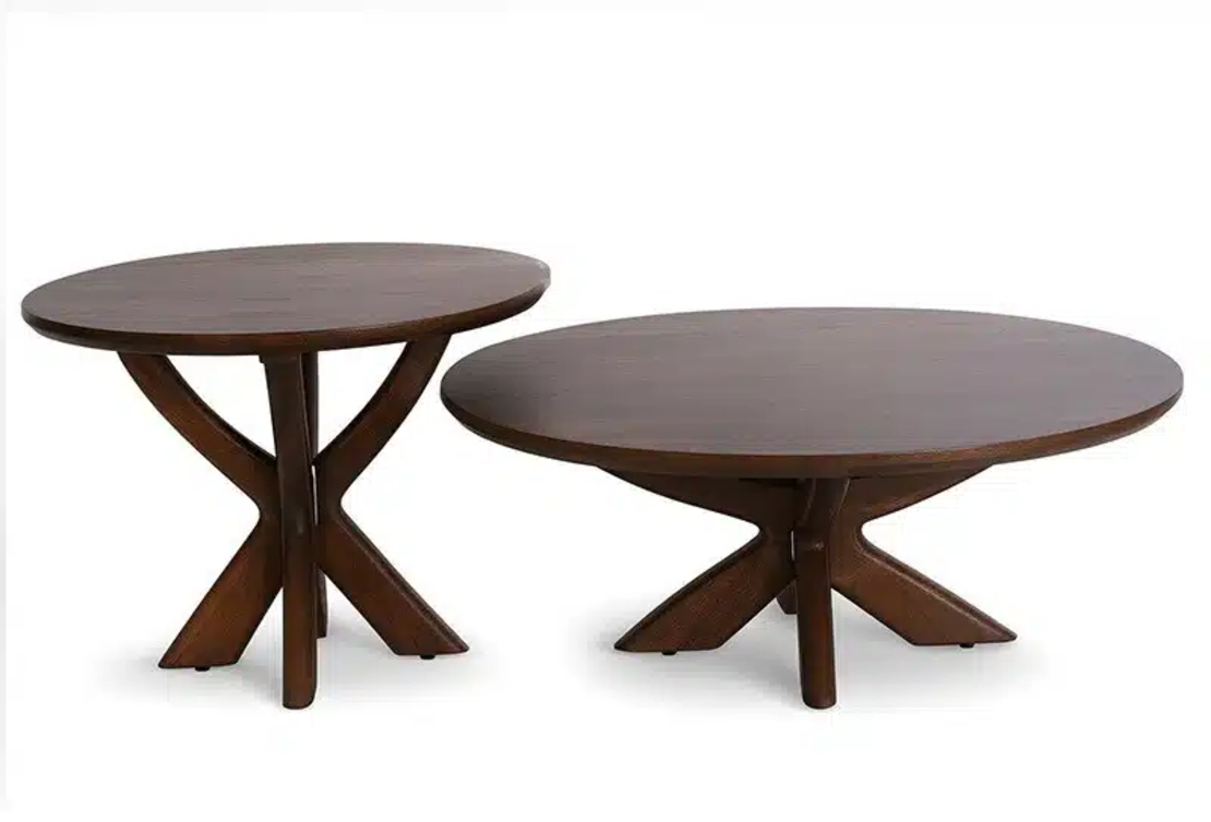 סט שולחנות סלון דגם טומי מעץ מנגו בגוון אגוז