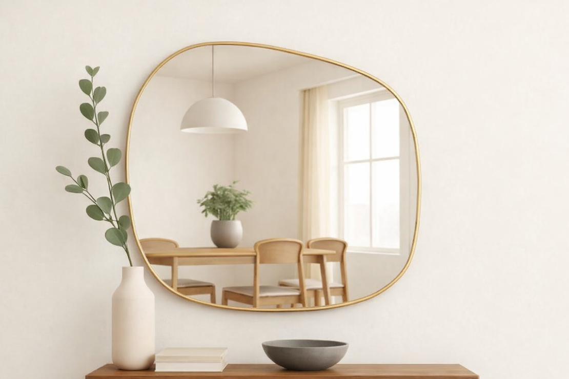 מראה מעוצבת א-סימטרית עם מסגרת זהב דגם 7790