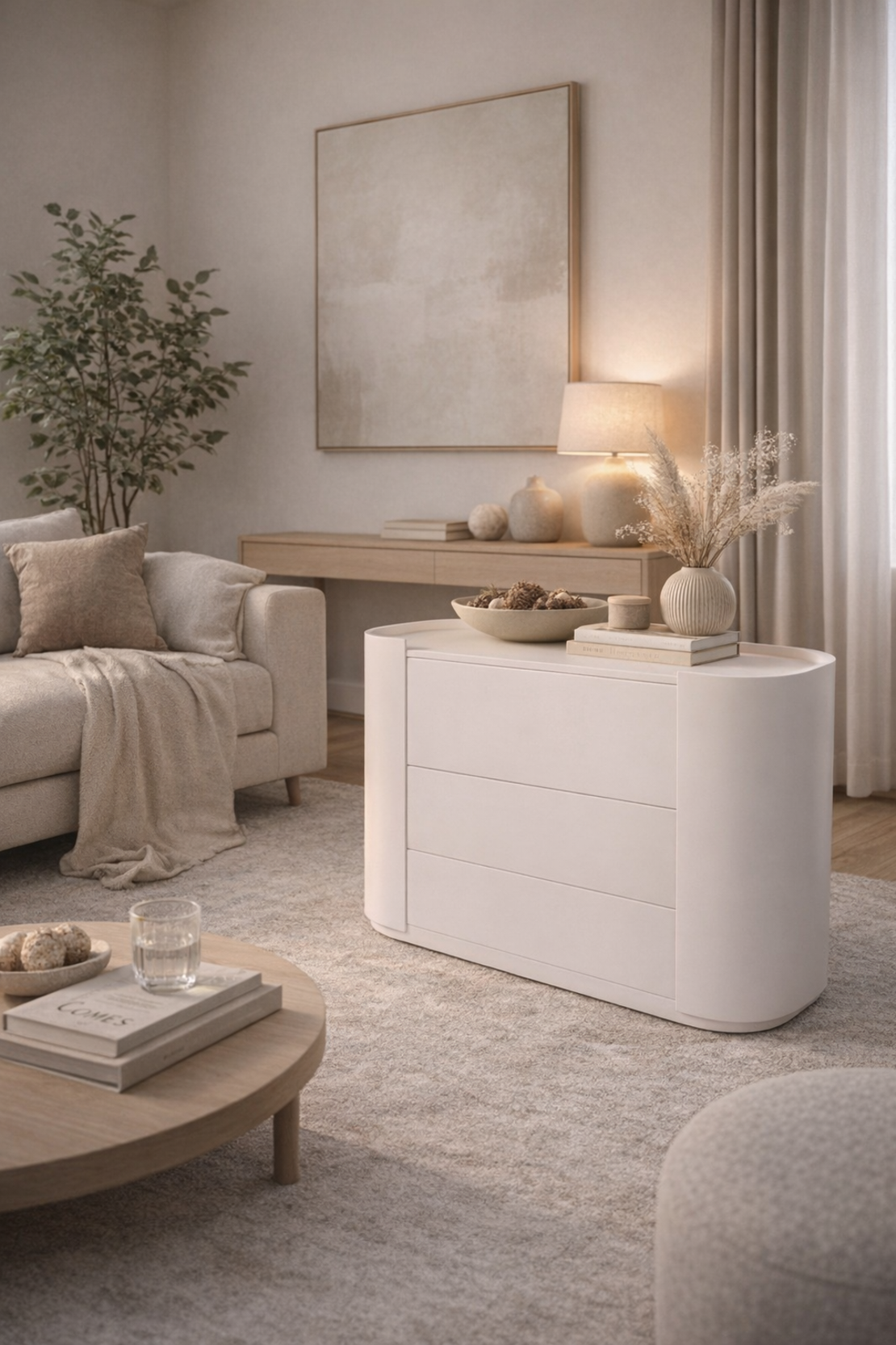 שידת אחסון מעוצבת בעיצוב מודרני עם פינות מעוגלו