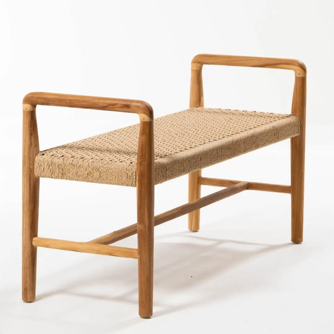 Meno ספסל מעץ טיק וראטן סינטטי