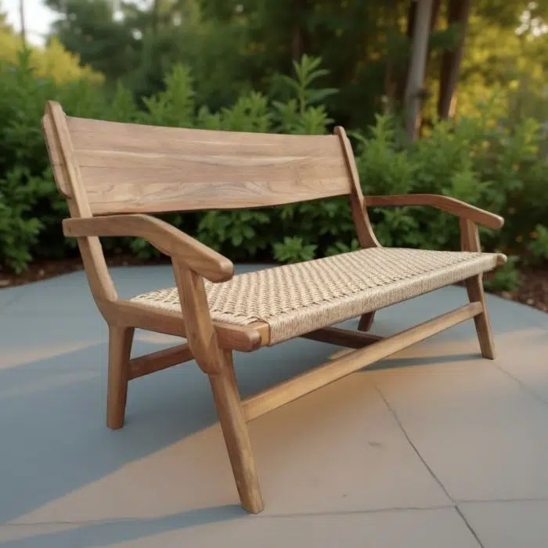 Marquez ספסל מעץ טיק וראטן סינטטי