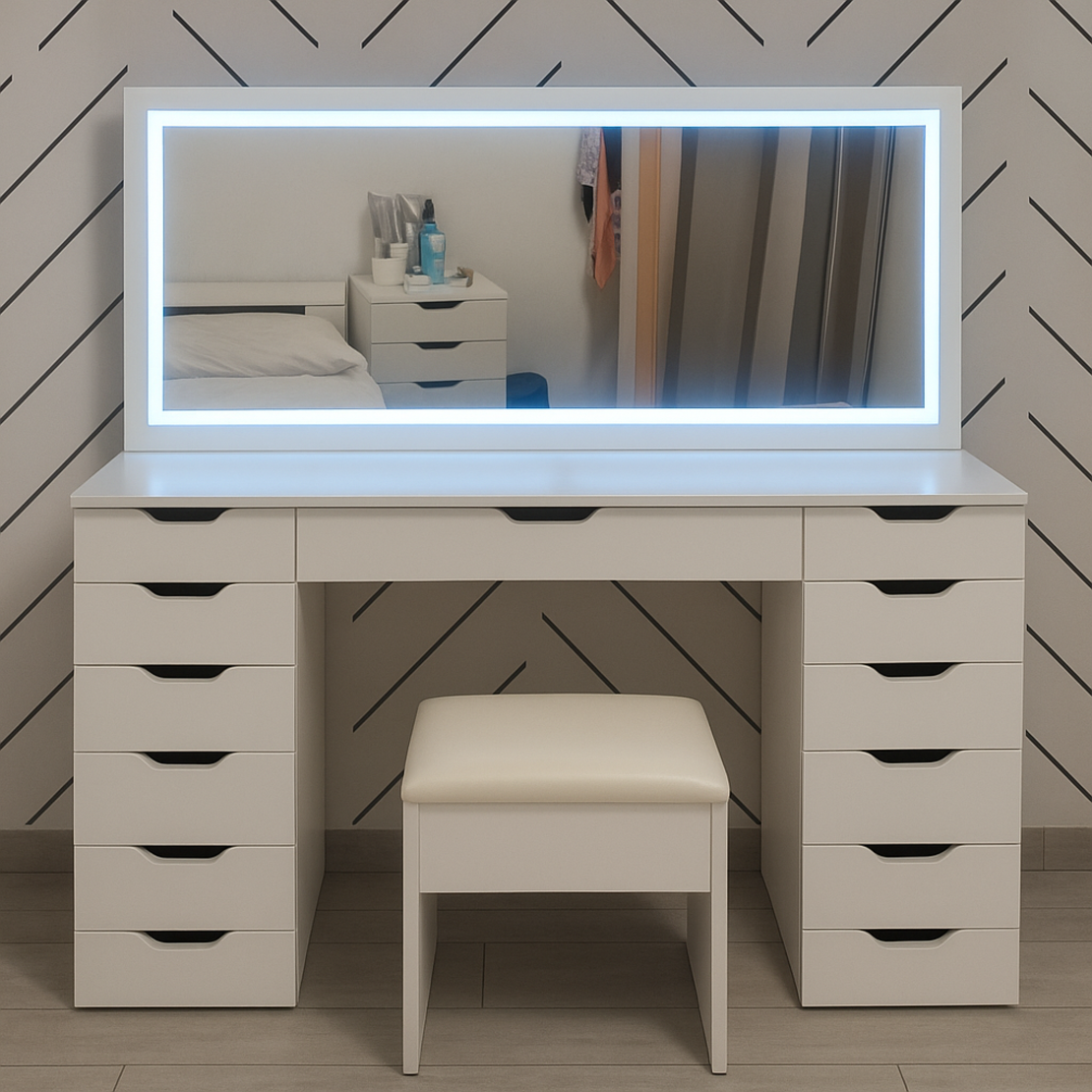 שידת איפור יוקרתית עם מראה מוארת- דגם טום (הזמנה מוקדמת)