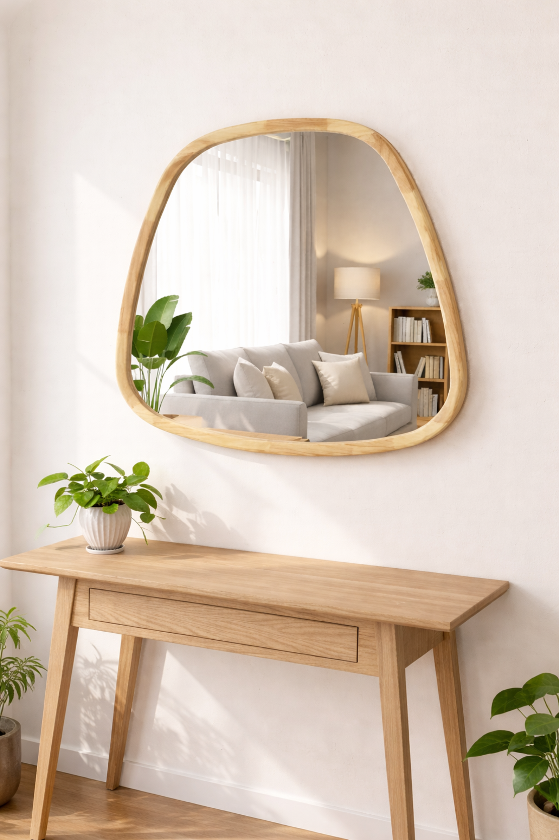 מראת קיר אורגנית מסגרת עץ טבעי – דגם 9635