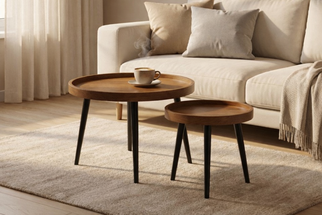 שולחנות סלון עגולים מעץ מנגו דגם 1878