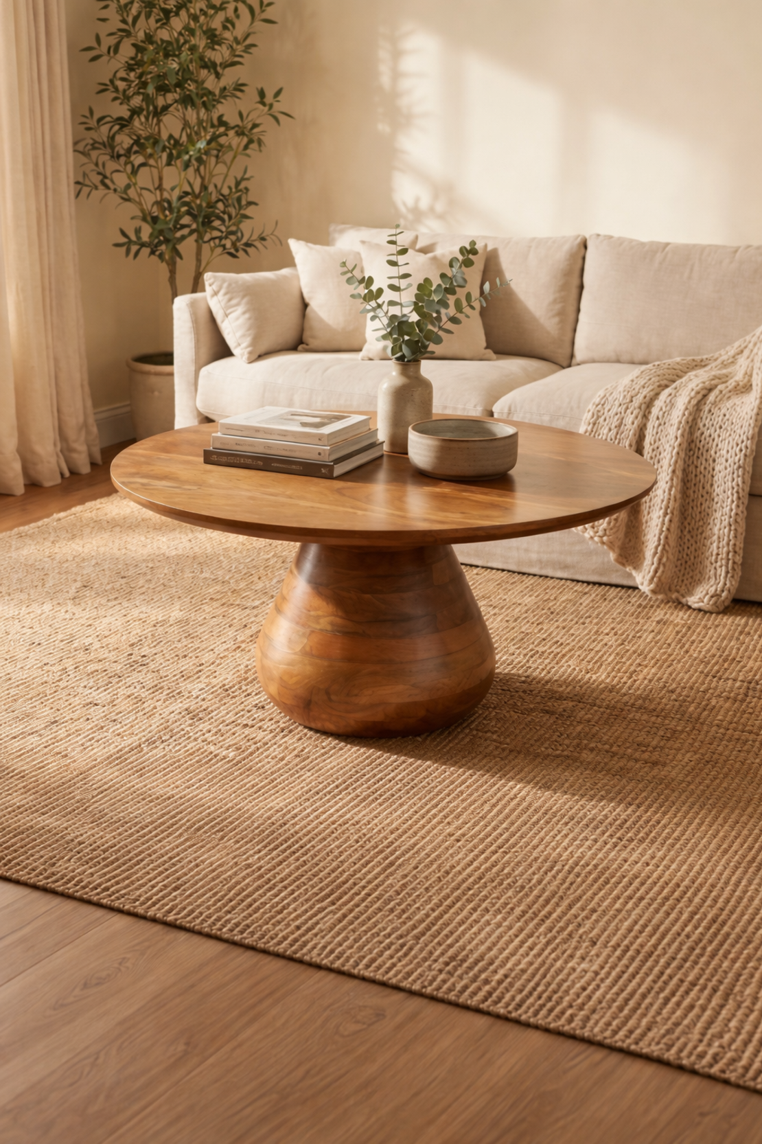 שולחן סלון עגול מעץ מנגו טבעי – דגם 7921