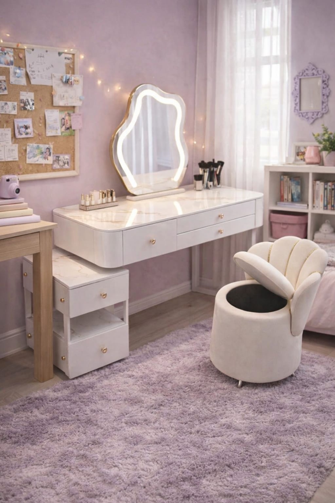 שידת איפור לבנה דגם צדף