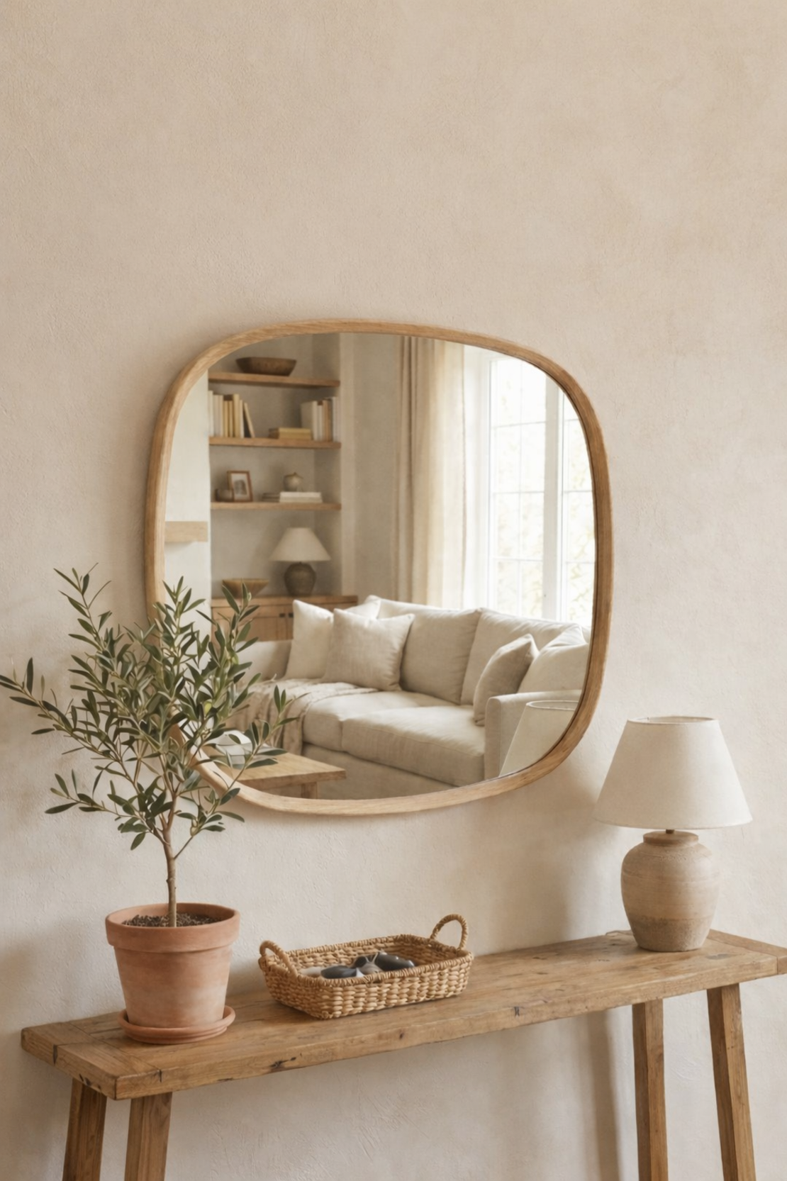 מראת קיר מעוצבת במסגרת עץ טבעי – דגם 9641