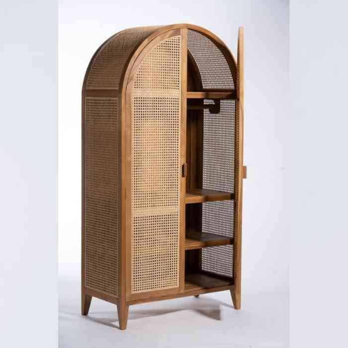 Boho ארון עץ טבעי בשילוב דלתות ראטן