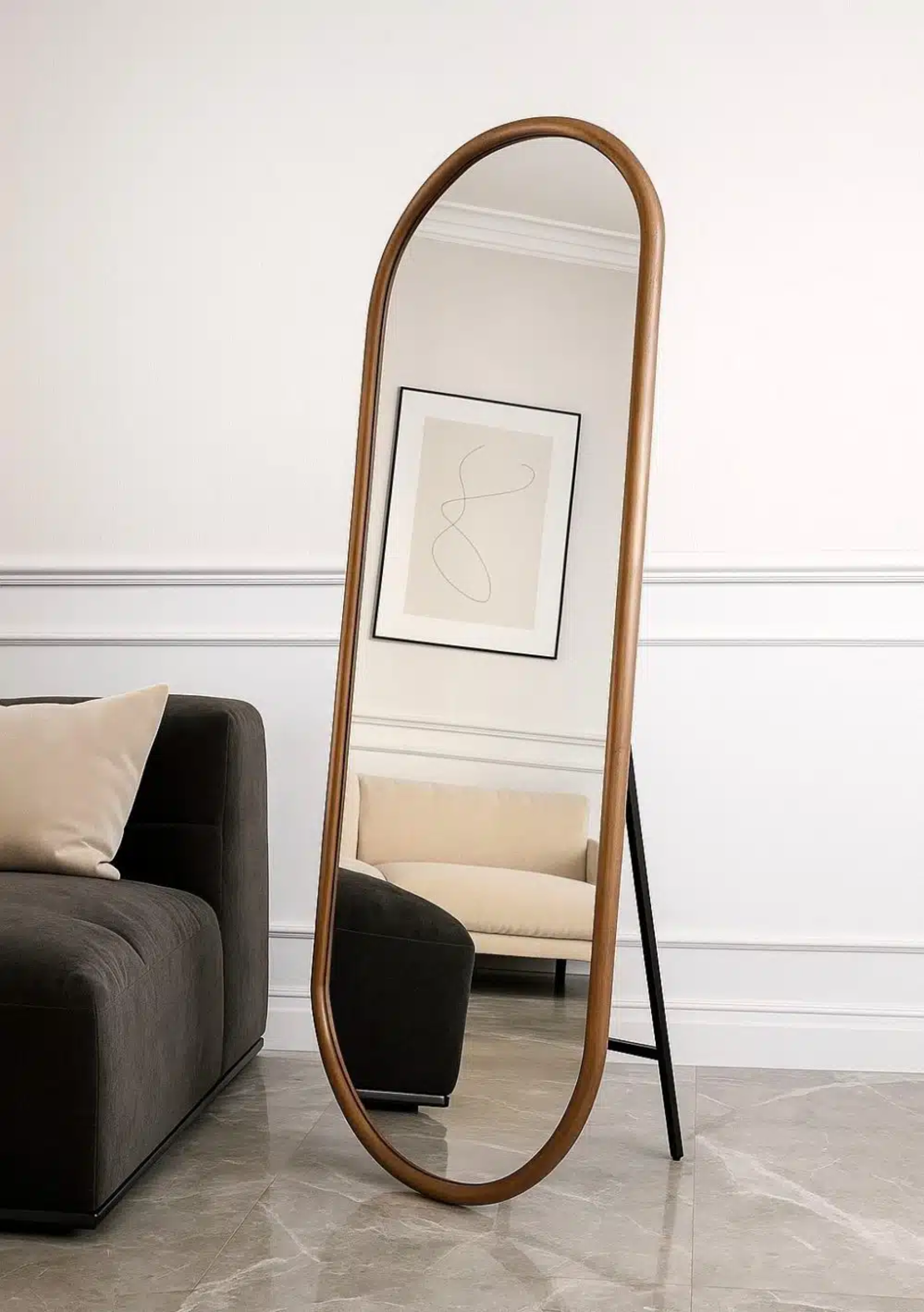 מראת גוף על רגל מעץ טבעי