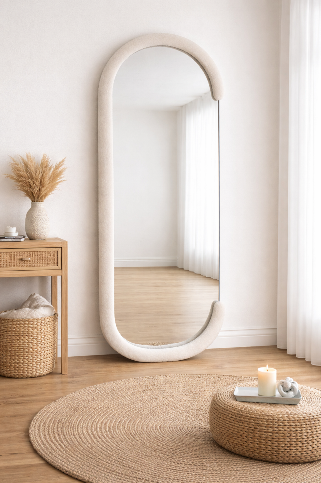 מראה קשת עומדת בעיצוב מודרני עם מסגרת בוקלה