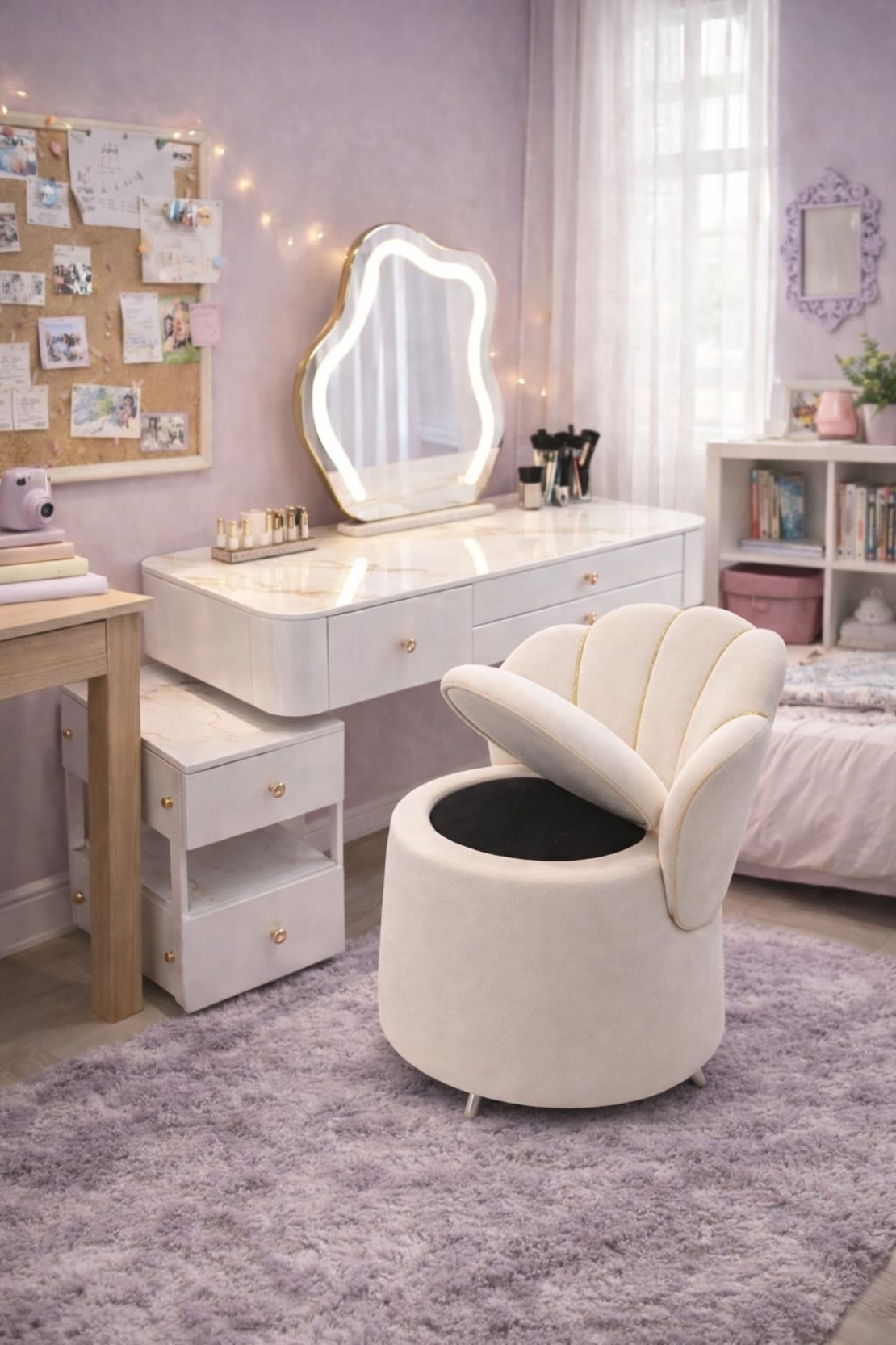 שידת איפור לבנה דגם צדף