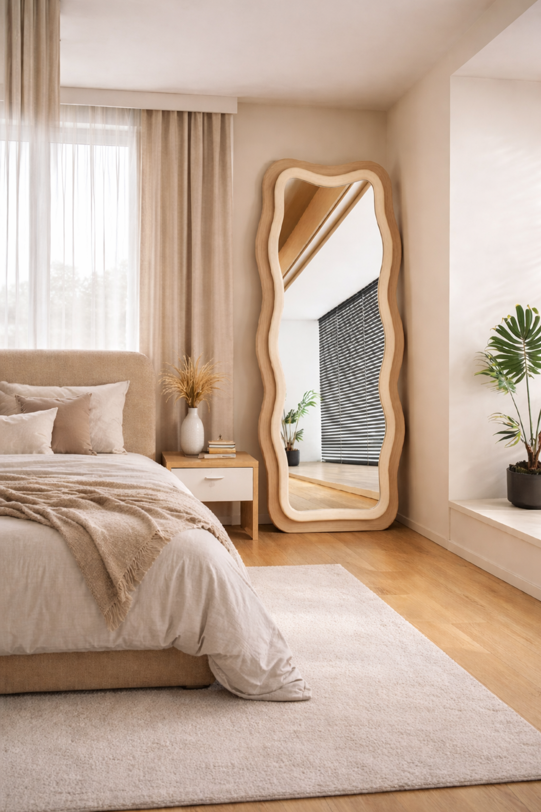 מראת רצפה קשת מעוצבת – מסגרת עץ טבעי