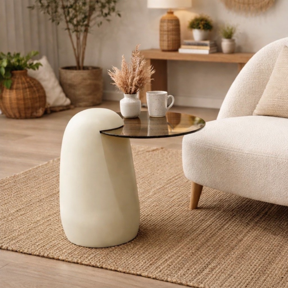 שולחן צד מעוצב בשילוב זכוכית מחוסמת – דגם 560350H